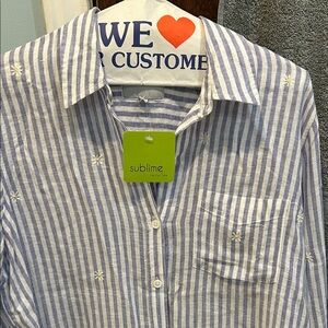 Rails Blue and White Striped Blouse